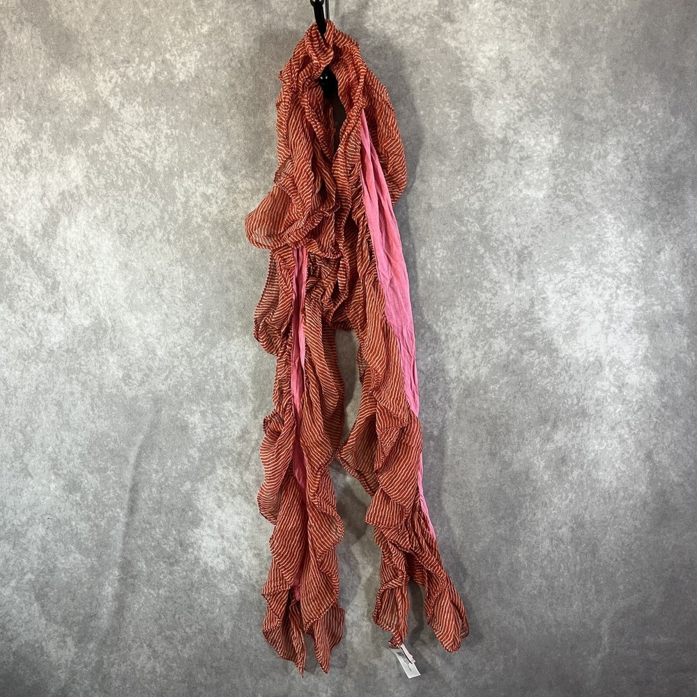 Juicy Couture Scarf Womens Orange Pink Striped Silk Blend Ruffle Skinny Y2K Boho